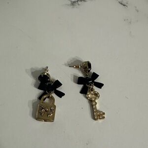 Betsey Johnson Gold and Black Bow Earrings